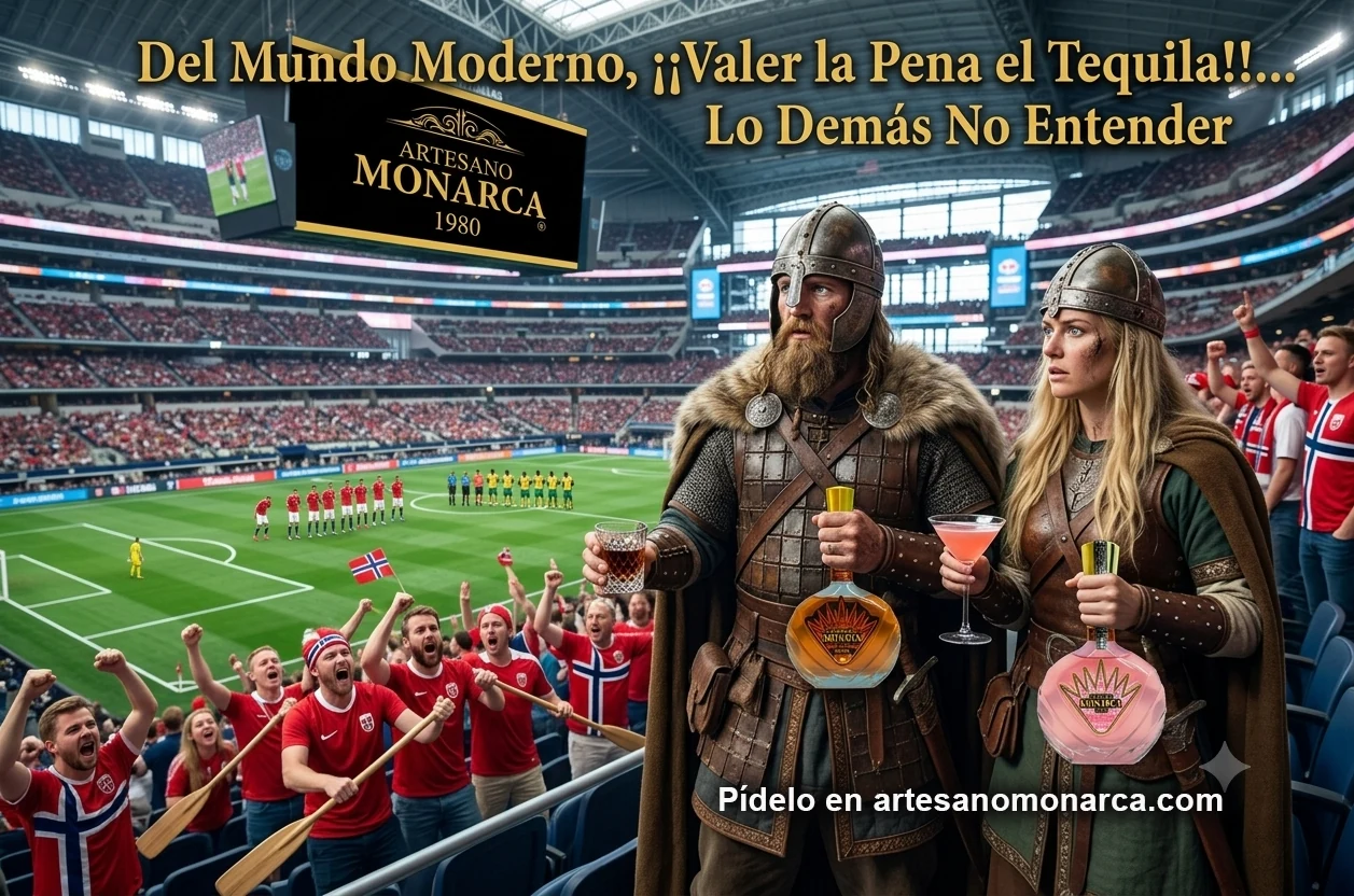 Promoción Artesano Monarca con Vikingos, Supremo y Rosado en un estadio
